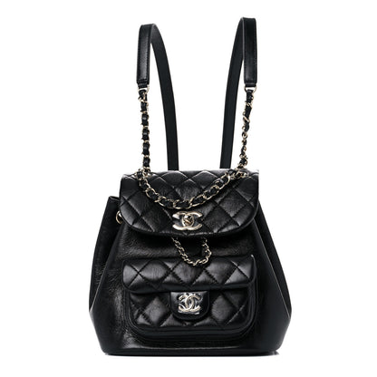 Chanel Glazed Aged Calfskin Quilted Small Duma Drawstring Backpack Black 1 of 10