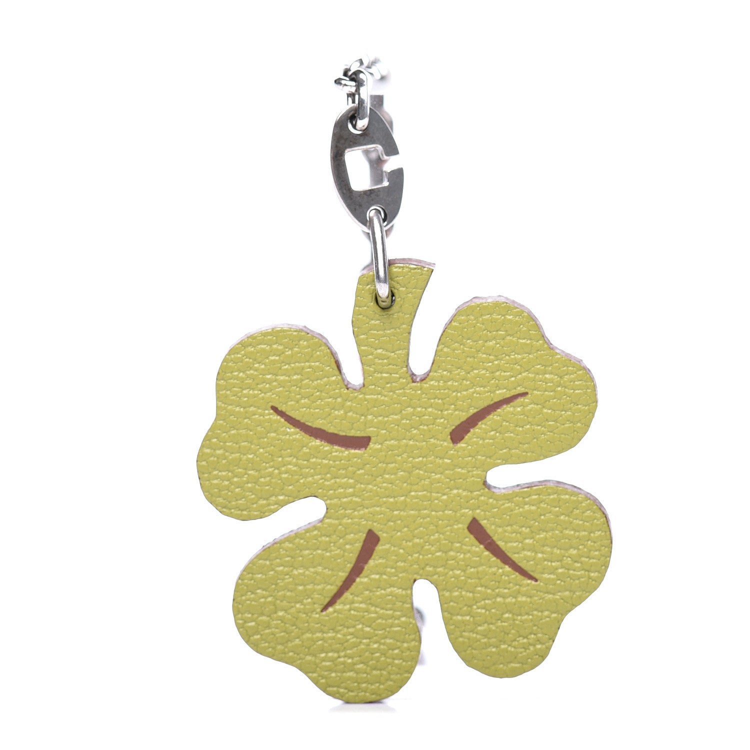 Hermes Chevre Mysore Lucky Clover Key Chain Bag Charm Vert Anis Orange 1 of 5