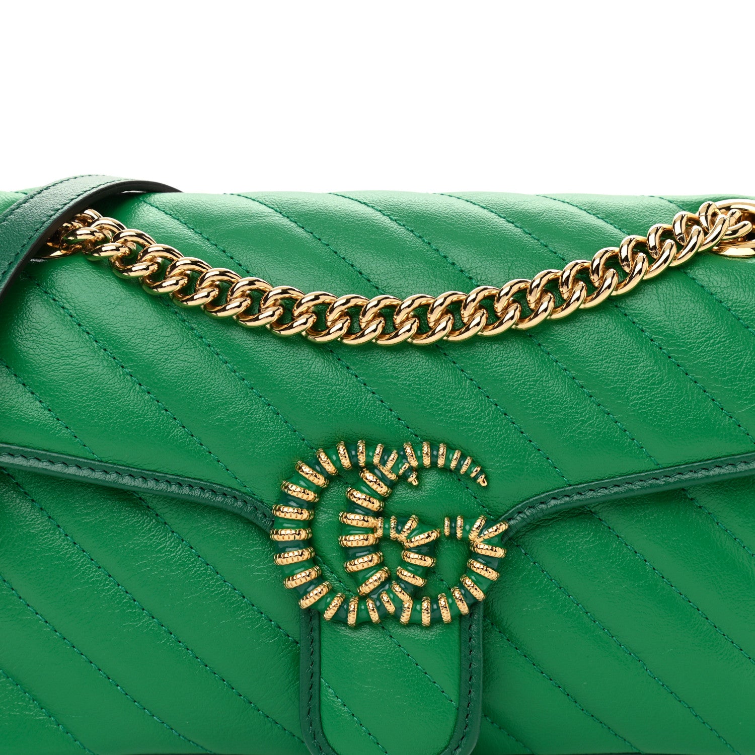 Gucci Azalea Calfskin Enamel Matelasse Diagonal Small Torchon GG Marmont Shoulder Bag New Shamarock Emerald 8 of 11