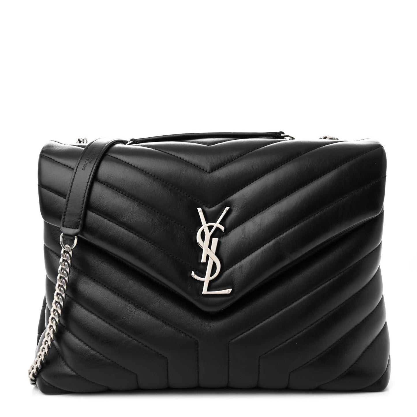 Calfskin Y Quilted Monogram Medium Loulou Chain Satchel Black