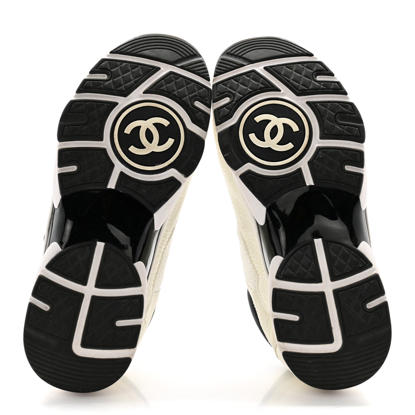 Mesh Suede Calfskin Grained Calfskin Womens CC Sneakers 38 White Black