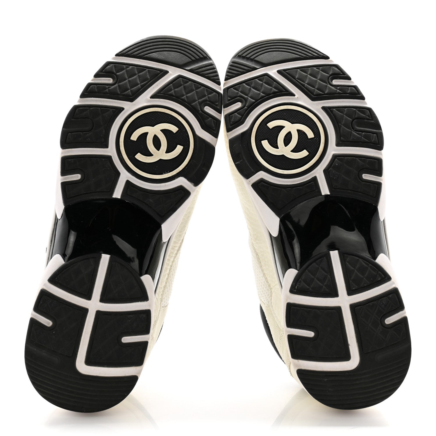 Chanel Mesh Suede Calfskin Grained Calfskin Womens CC Sneakers 38 White Black 5 of 11