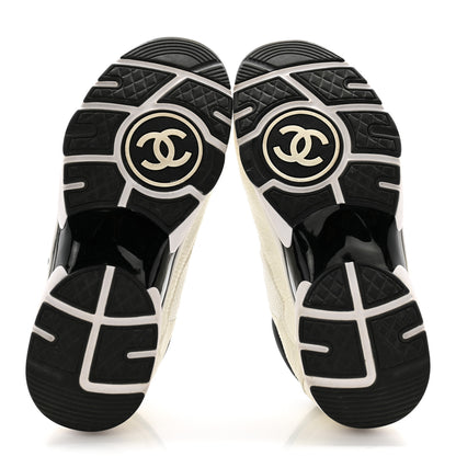 Chanel Mesh Suede Calfskin Grained Calfskin Womens CC Sneakers 38 White Black 5 of 11
