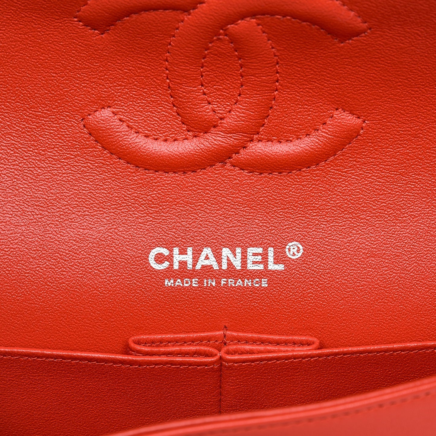 Patent Calfskin Striped Medium Double Flap Red