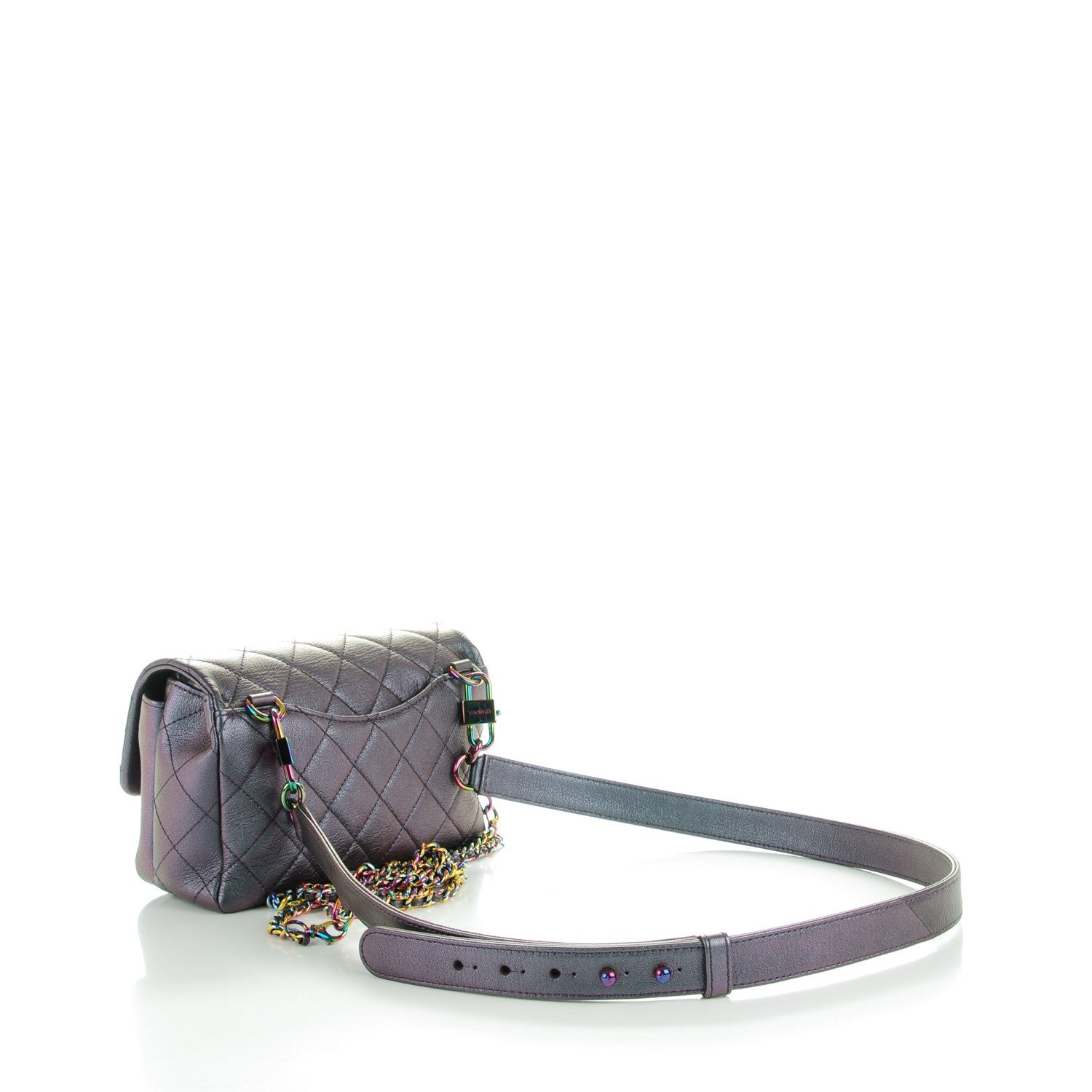 Chanel Iridescent Goatskin Quilted Small Double Carry Waist Chain Flap Purple 3 of 8