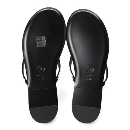 Chanel Velvet Crystal CC Thong Sandals 36.5 Black 6 of 9