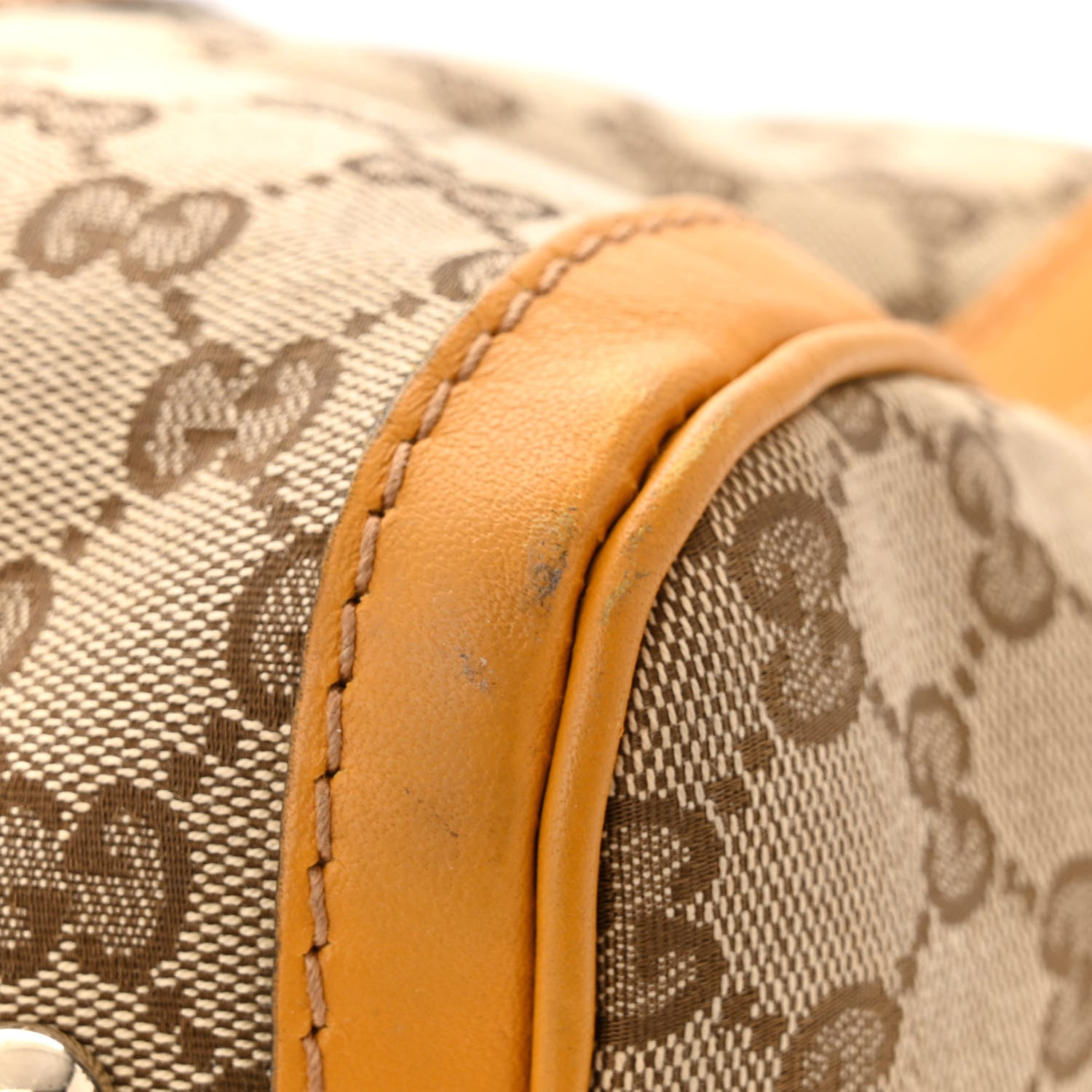 Gucci Monogram Selleria Calfskin Vintage Web Medium Boston Beige Ebony Yellow 11 of 14