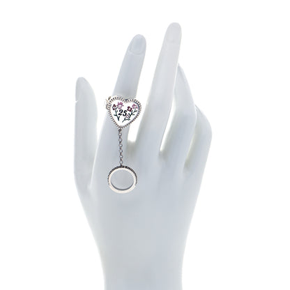Gucci Sterling Silver Black Onyx Heart 25 Chain Ring 53 6.5 2 of 7