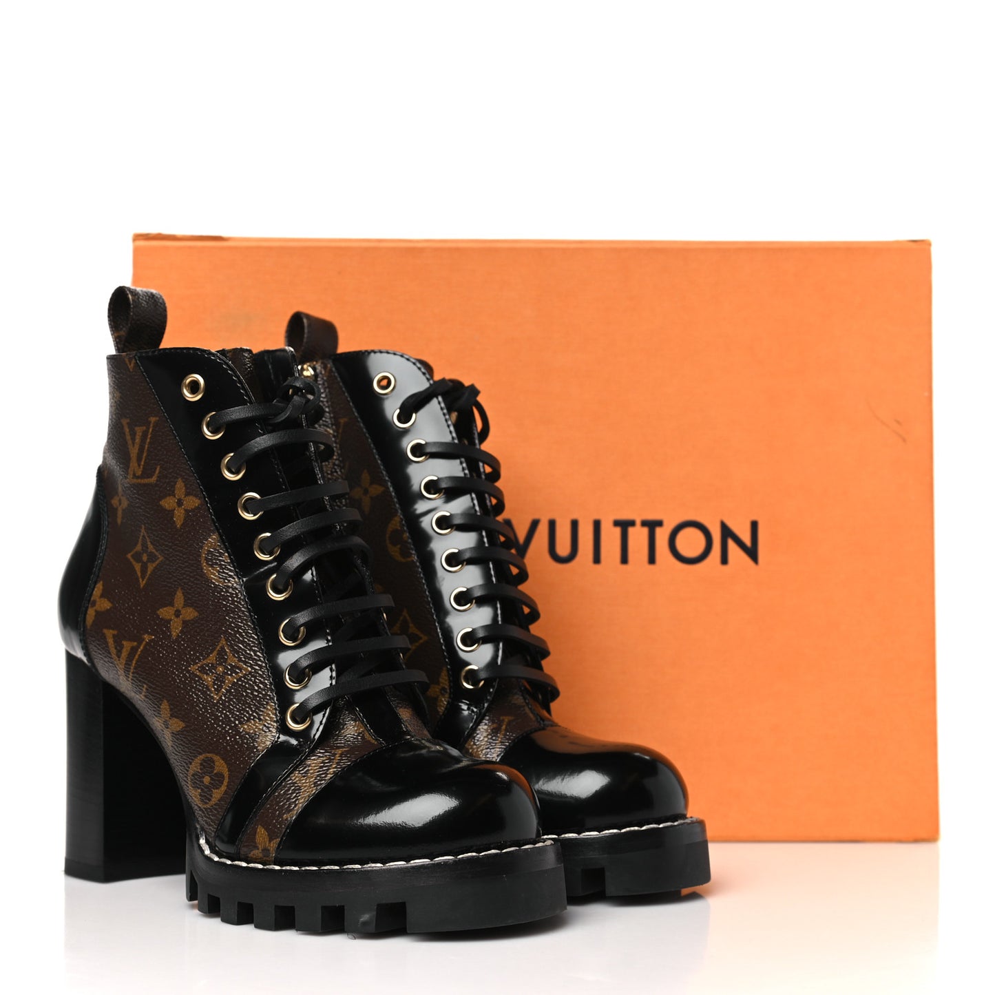 Patent Calfskin Monogram Star Trail Ankle Boots 36.5 Black