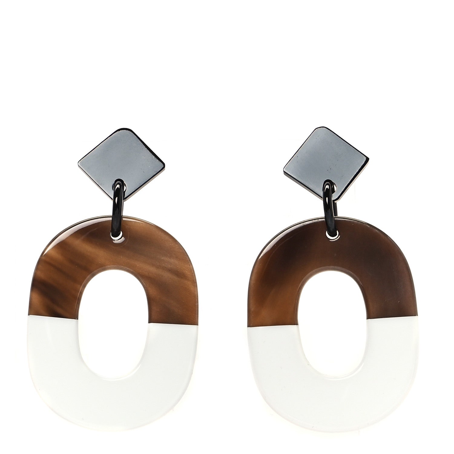 Hermes Buffalo Horn Lacquered Wood Isthme Earrings White 1 of 4