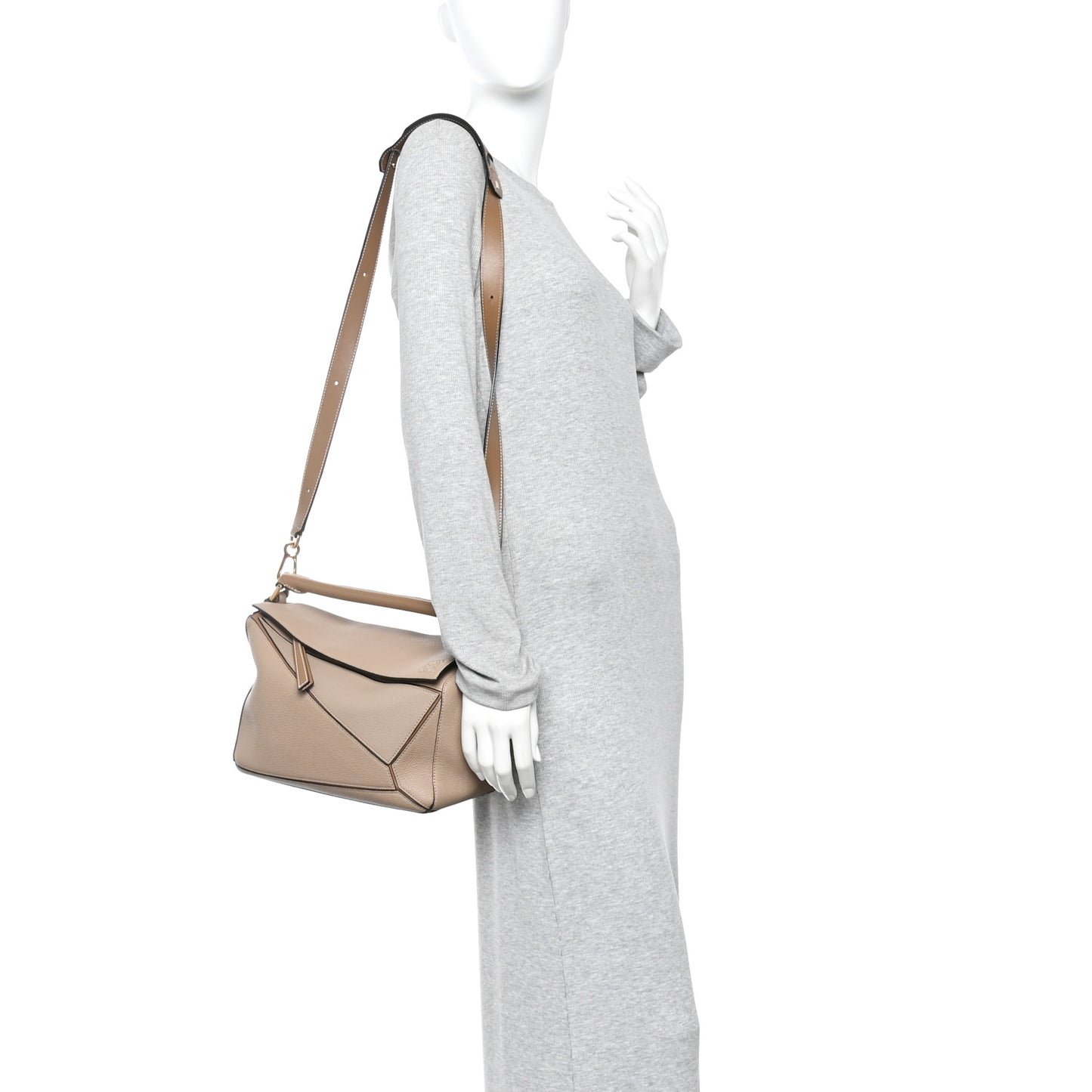 Grained Calfskin Medium Puzzle Bag Sand Mink