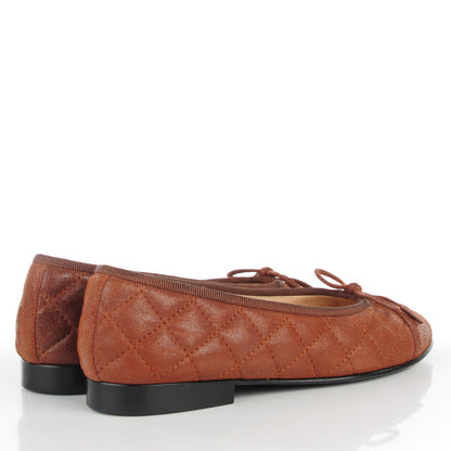 Chanel Iridescent Calfskin Quilted CC Cap Toe Ballerina Flats 35 Brown 4 of 8