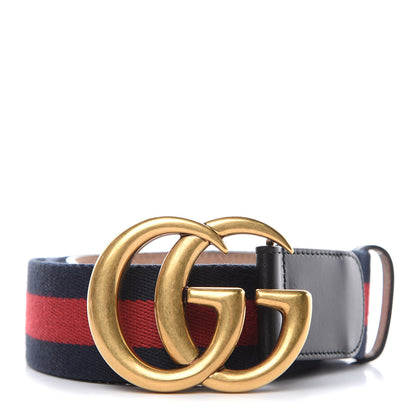 Gucci Nylon Calfskin Double G Web 40mm Belt 95 38 Blue Red Black 1 of 7