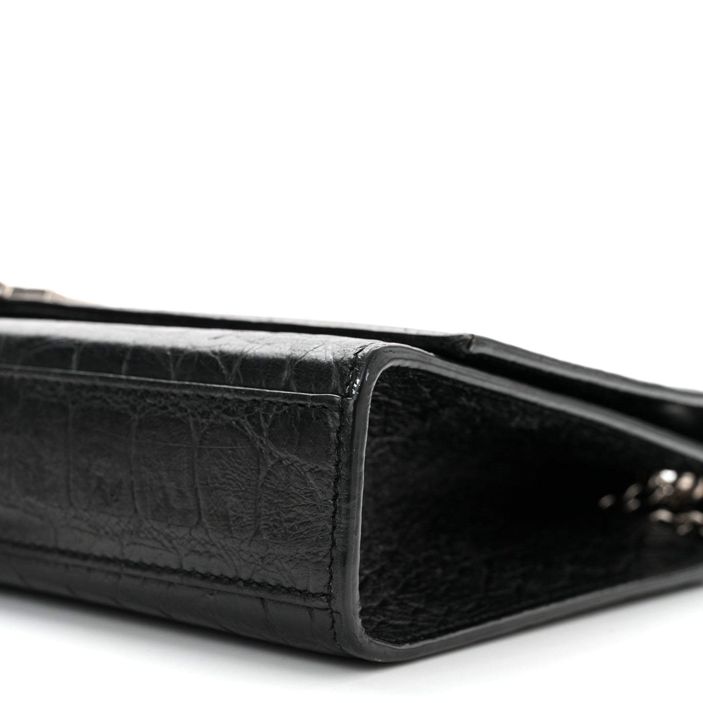 Calfskin Crocodile Embossed Medium Classic Monogram Kate Tassel Satchel Black