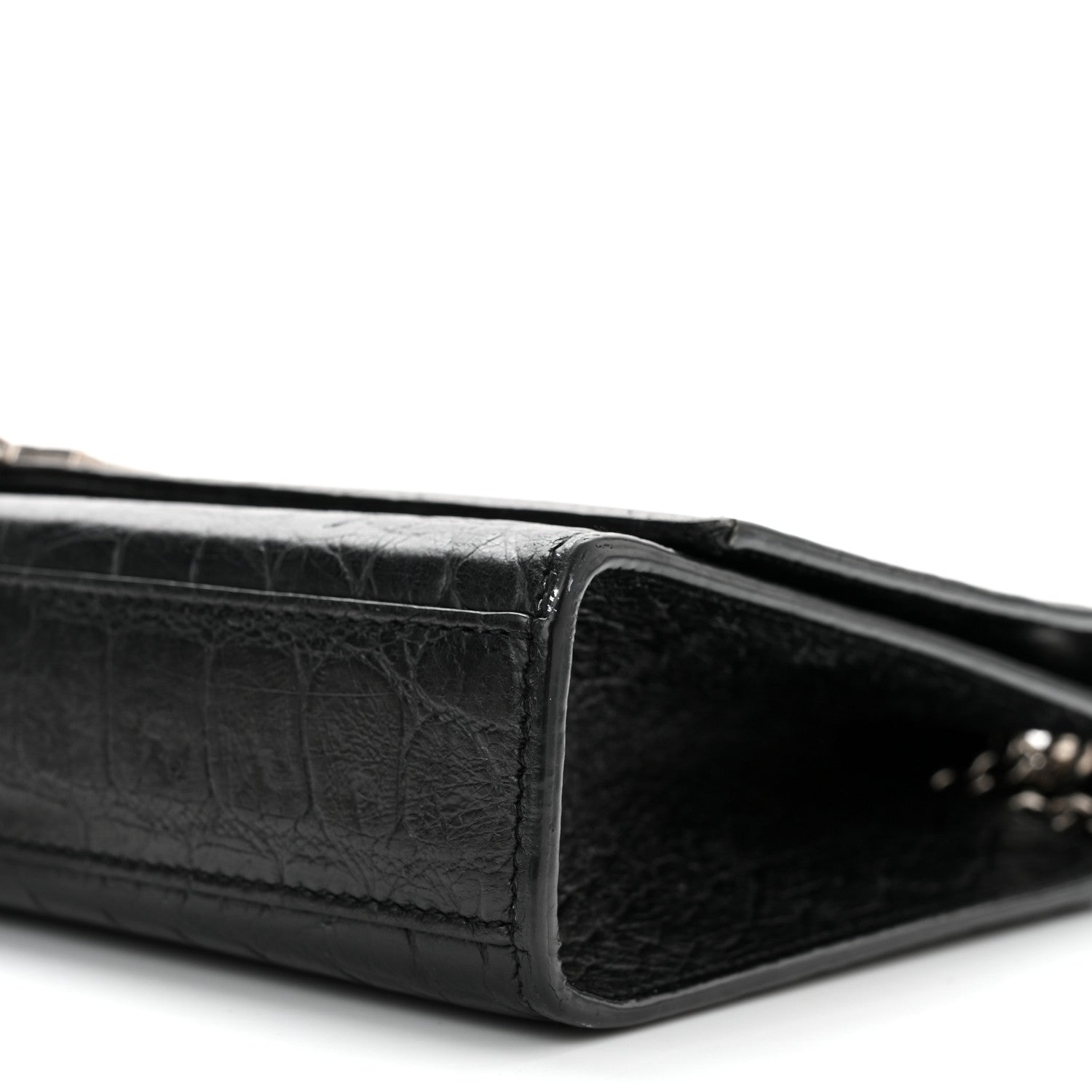 Saint Laurent Calfskin Crocodile Embossed Medium Classic Monogram Kate Tassel Satchel Black 9 of 9