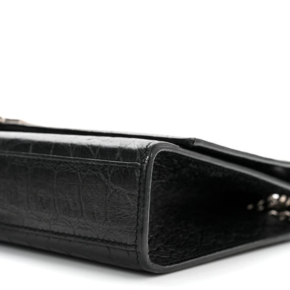 Saint Laurent Calfskin Crocodile Embossed Medium Classic Monogram Kate Tassel Satchel Black 9 of 9