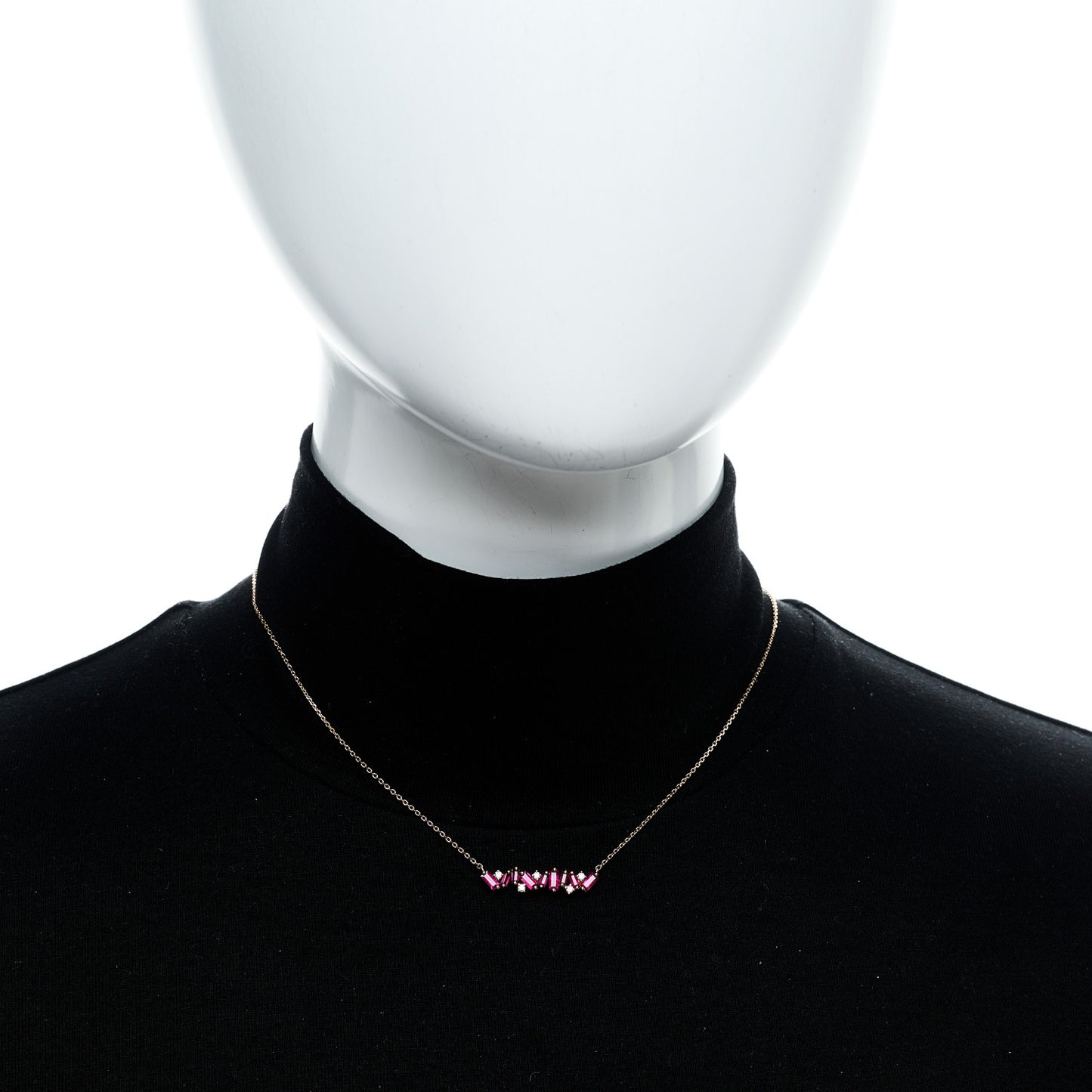 18K Rose Gold Diamond Ruby Fireworks Bar Necklace