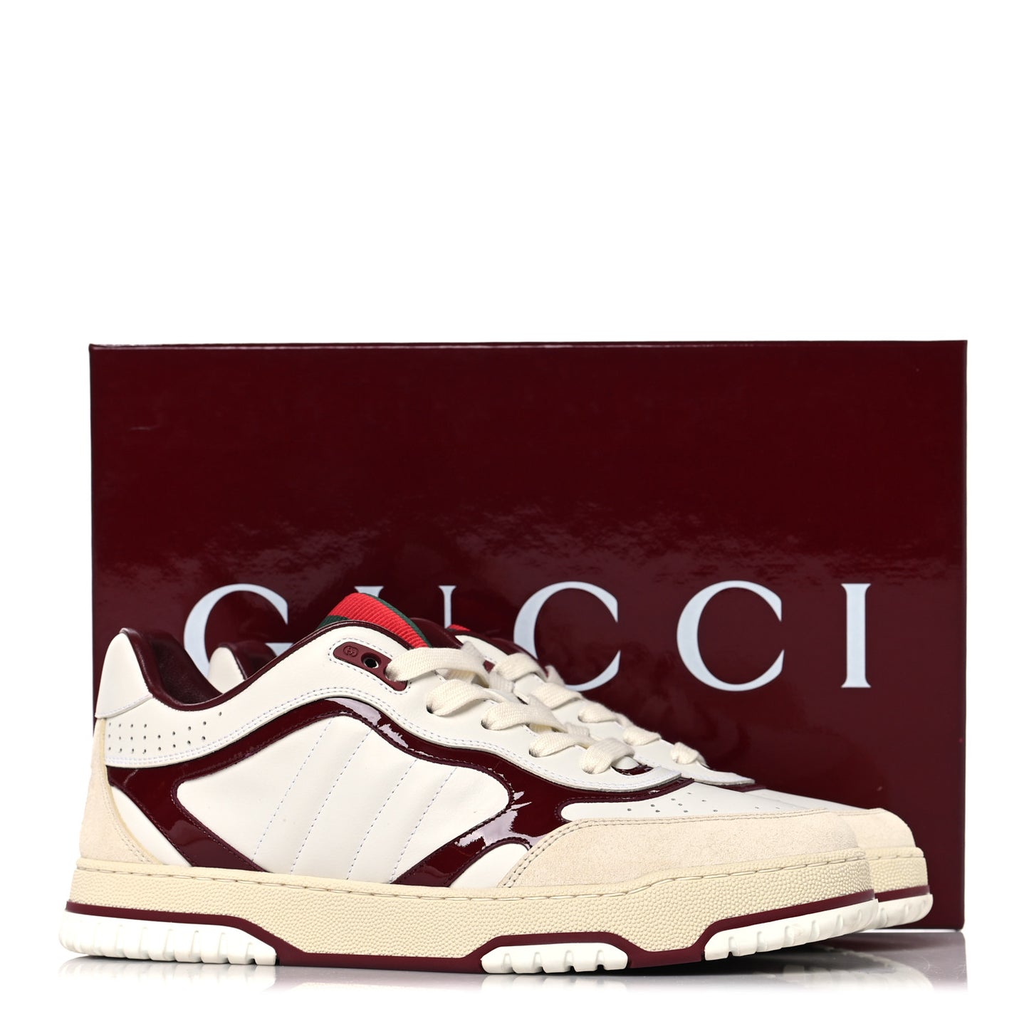 Calfskin Suede Crystal Patent Mens Re-Web Sneakers 9 Ivoire Red