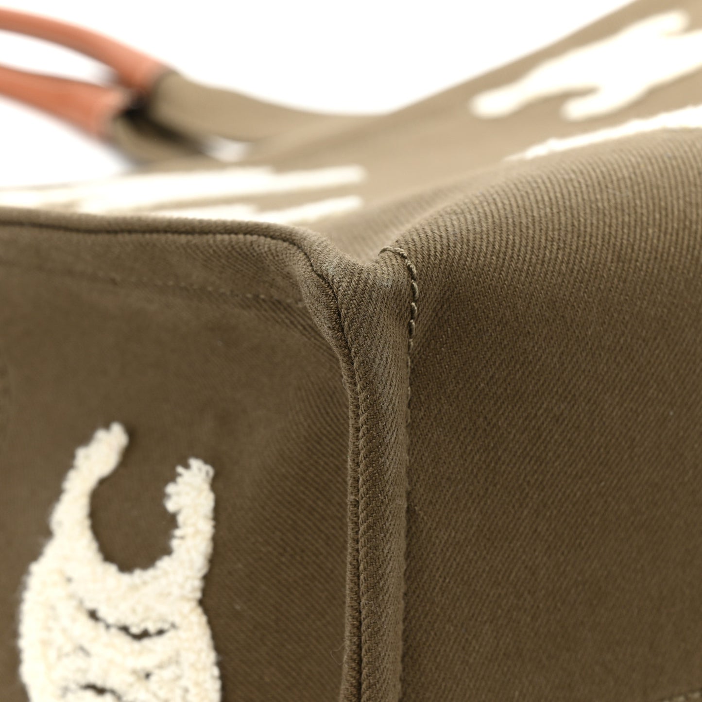 Canvas Calfskin Embroidered Triomphe Large Cabas Thais Khaki Tan