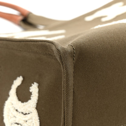 Celine Canvas Calfskin Embroidered Triomphe Large Cabas Thais Khaki Tan 12 of 13