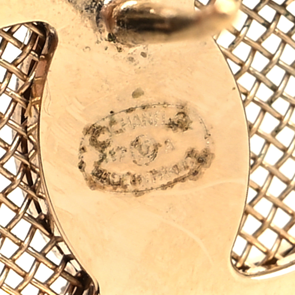 Metal Mesh Circle CC Earrings Gold