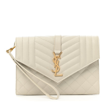 Saint Laurent Grain De Poudre Textured Mixed Matelasse Triquilt Monogram Clutch Blanc Vintage 1 of 8