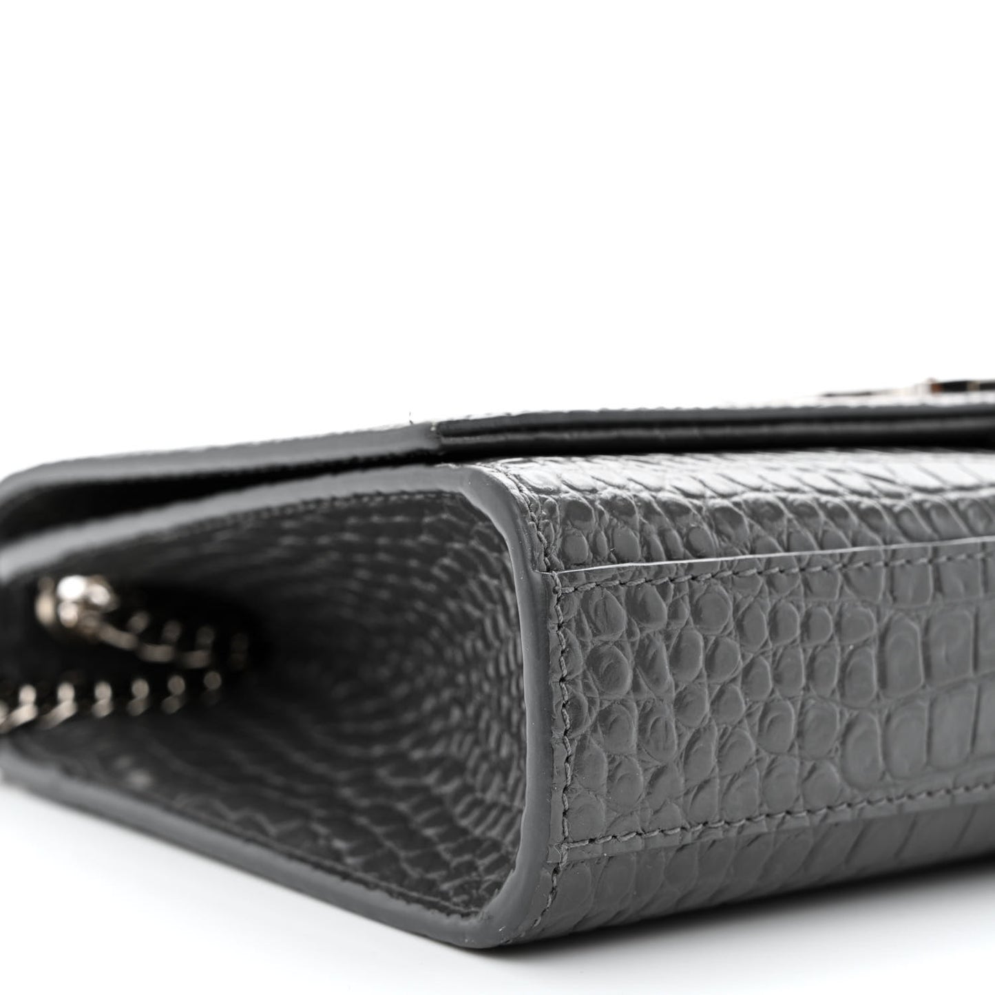 Calfskin Crocodile Embossed Medium Classic Monogram Kate Tassel Satchel Storm