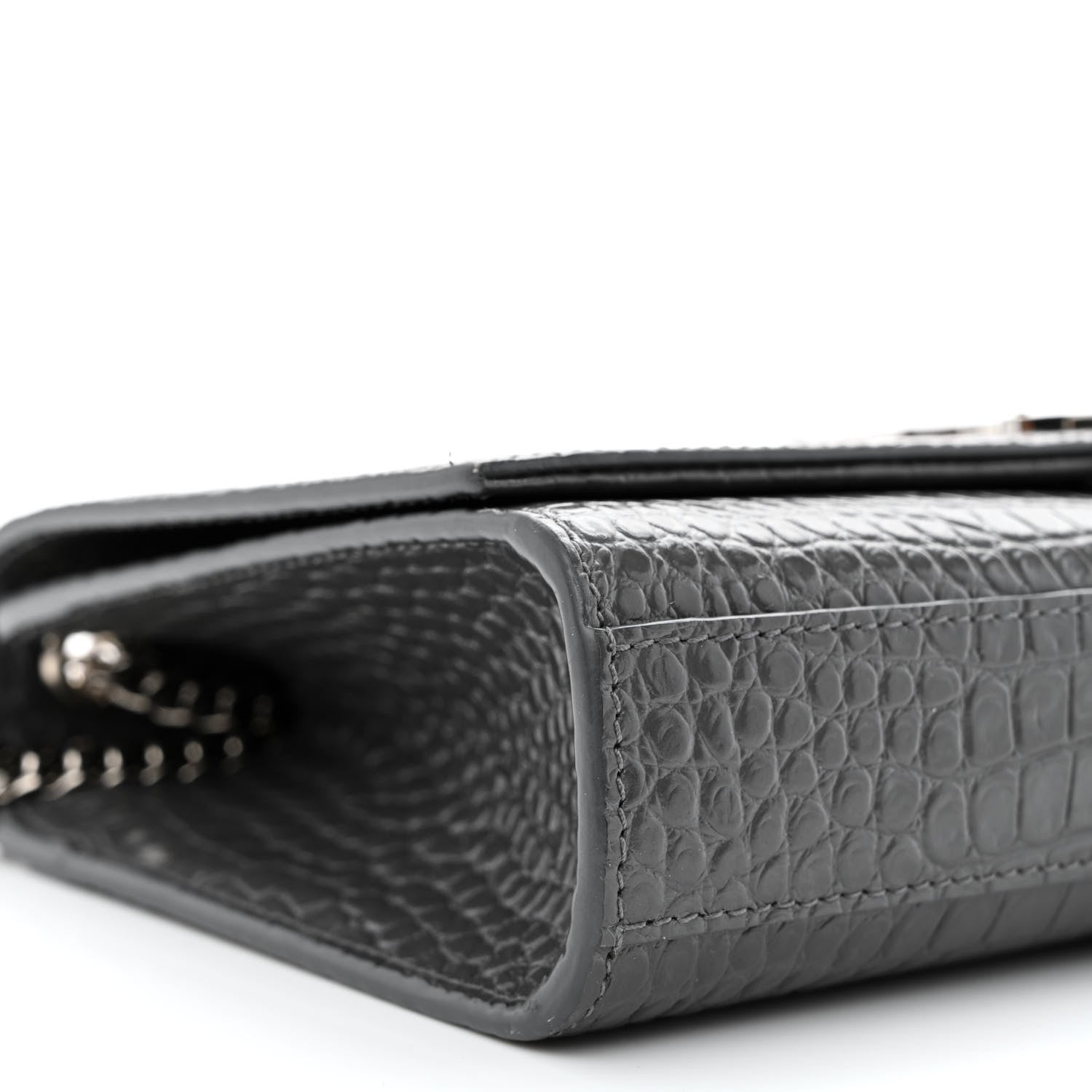 Saint Laurent Calfskin Crocodile Embossed Medium Classic Monogram Kate Tassel Satchel Storm 9 of 11