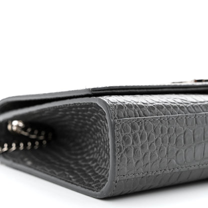 Saint Laurent Calfskin Crocodile Embossed Medium Classic Monogram Kate Tassel Satchel Storm 9 of 11