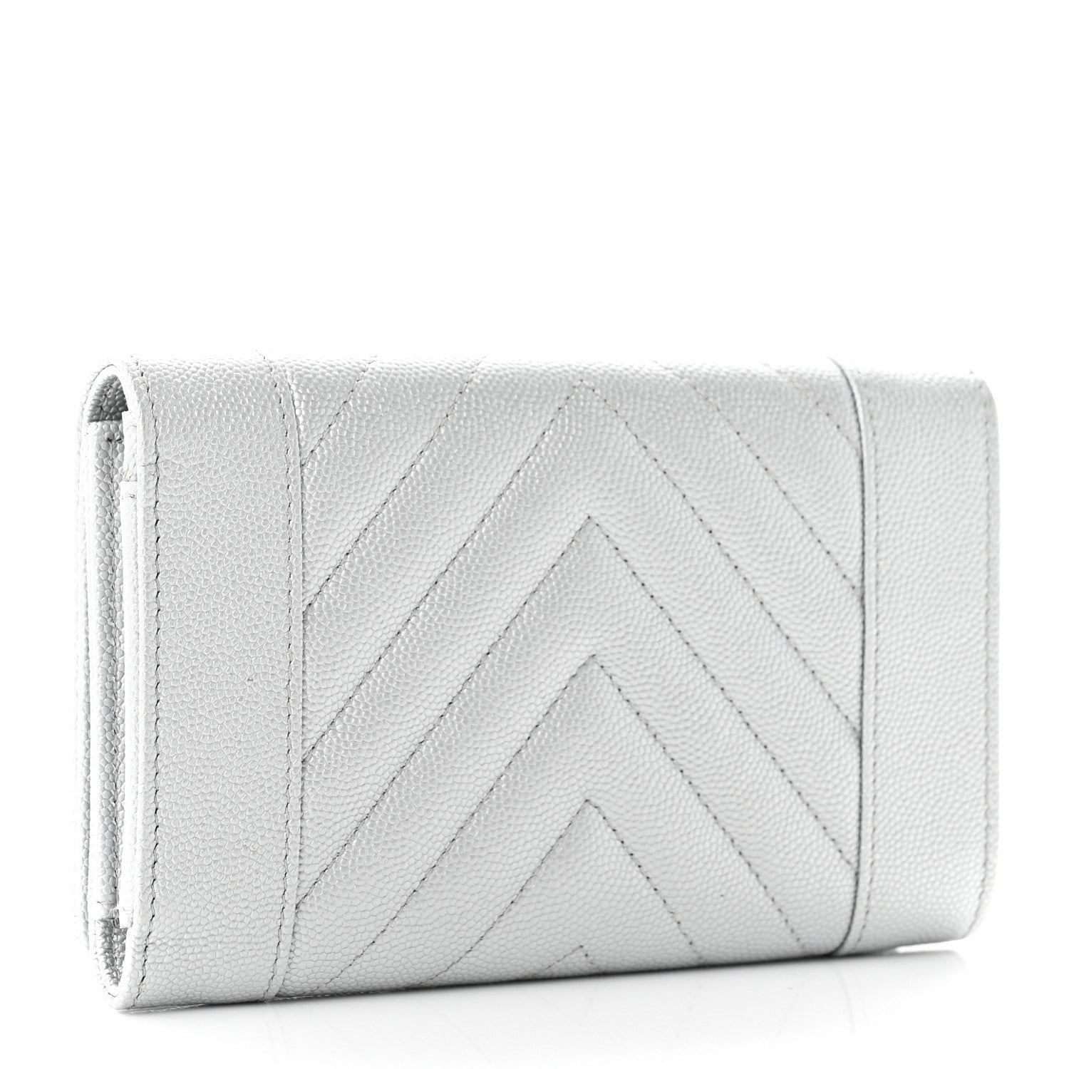 Chanel Metallic Caviar Chevron Quilted Mademoiselle Vintage Flap Wallet Silver 3 of 8