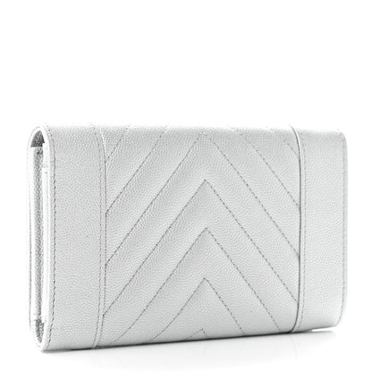 Chanel Metallic Caviar Chevron Quilted Mademoiselle Vintage Flap Wallet Silver 3 of 8