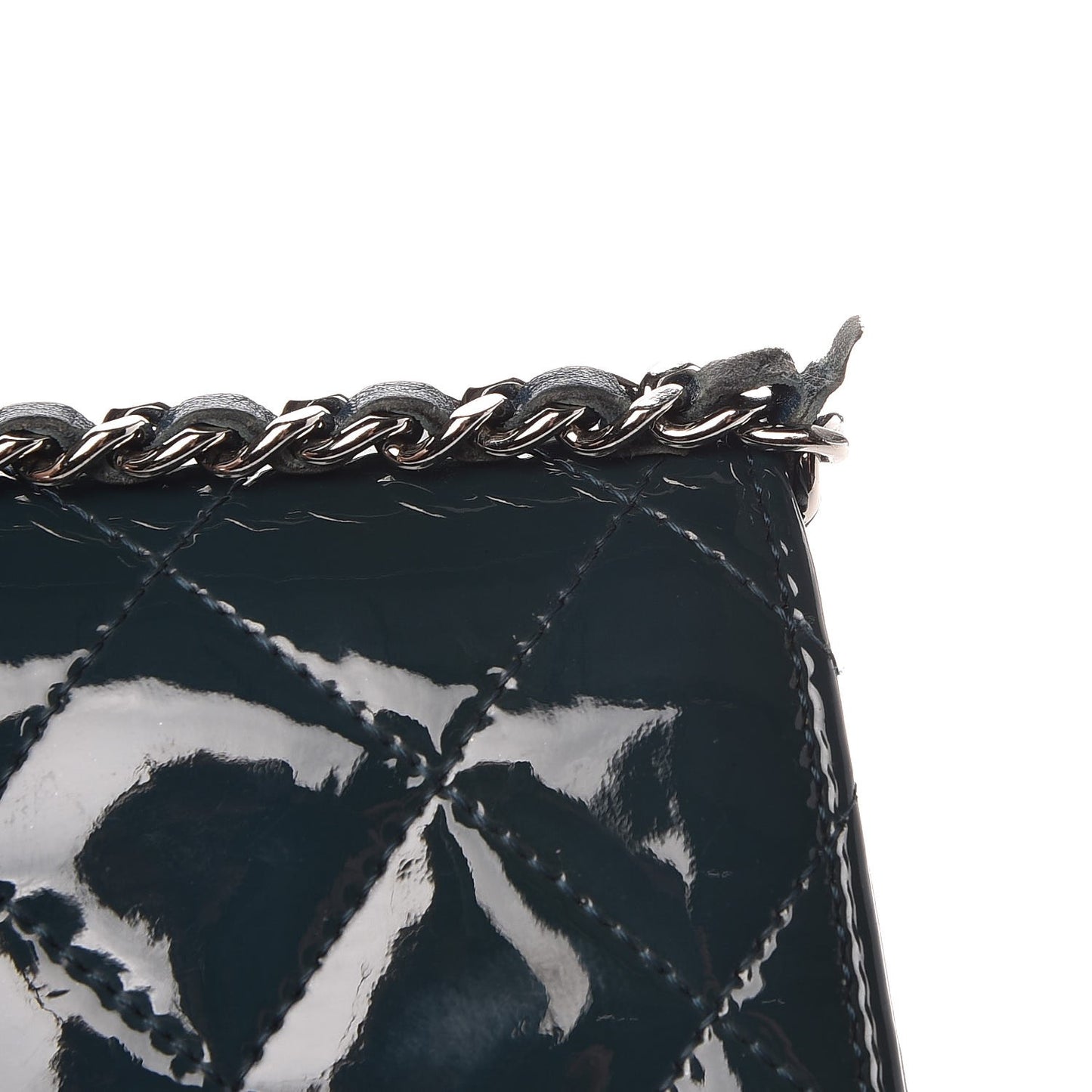 Patent Quilted Wallet On Chain WOC Blue