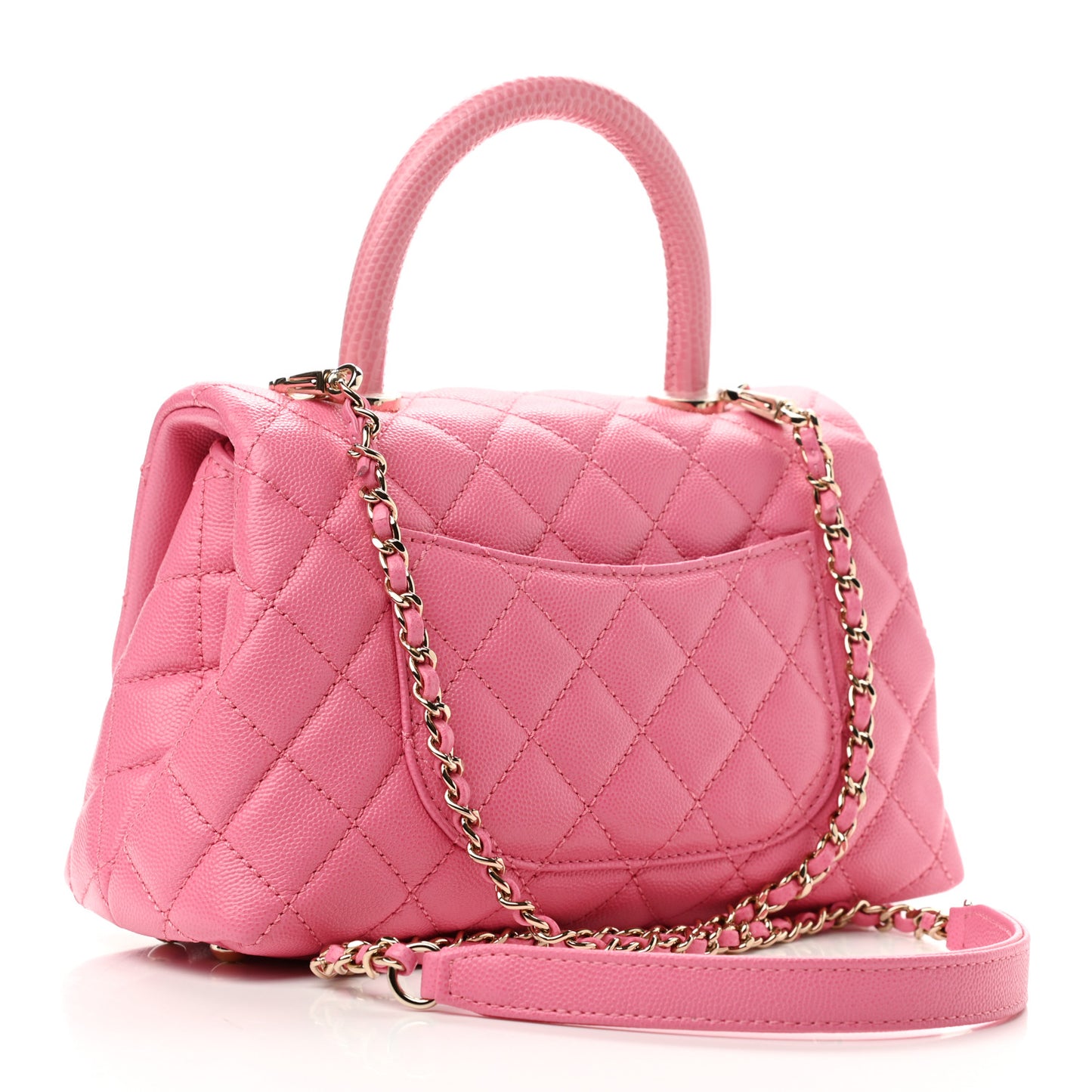 Caviar Lizard Embossed Quilted Mini Coco Handle Flap Pink