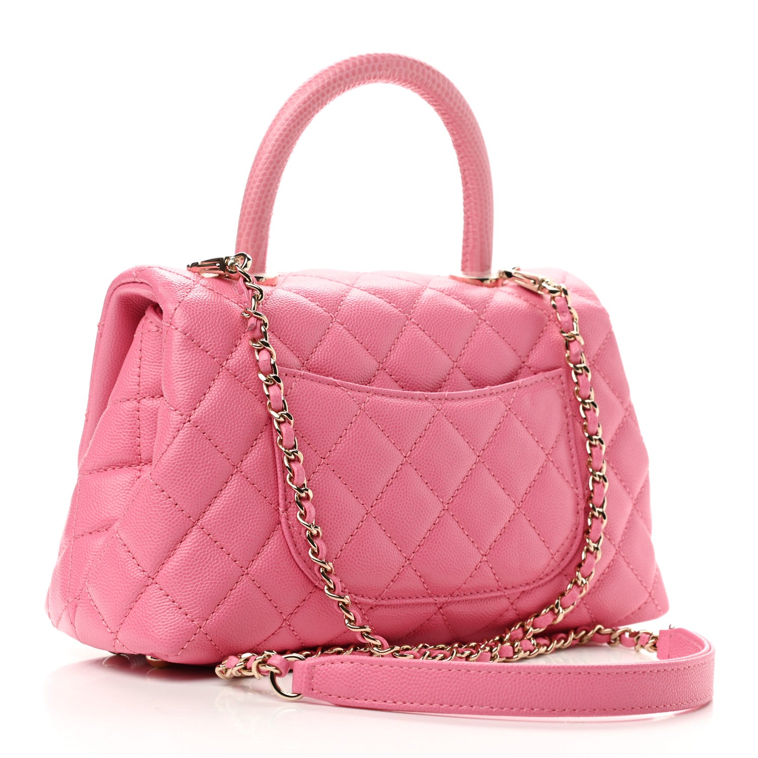 Chanel Caviar Lizard Embossed Quilted Mini Coco Handle Flap Pink 3 of 11