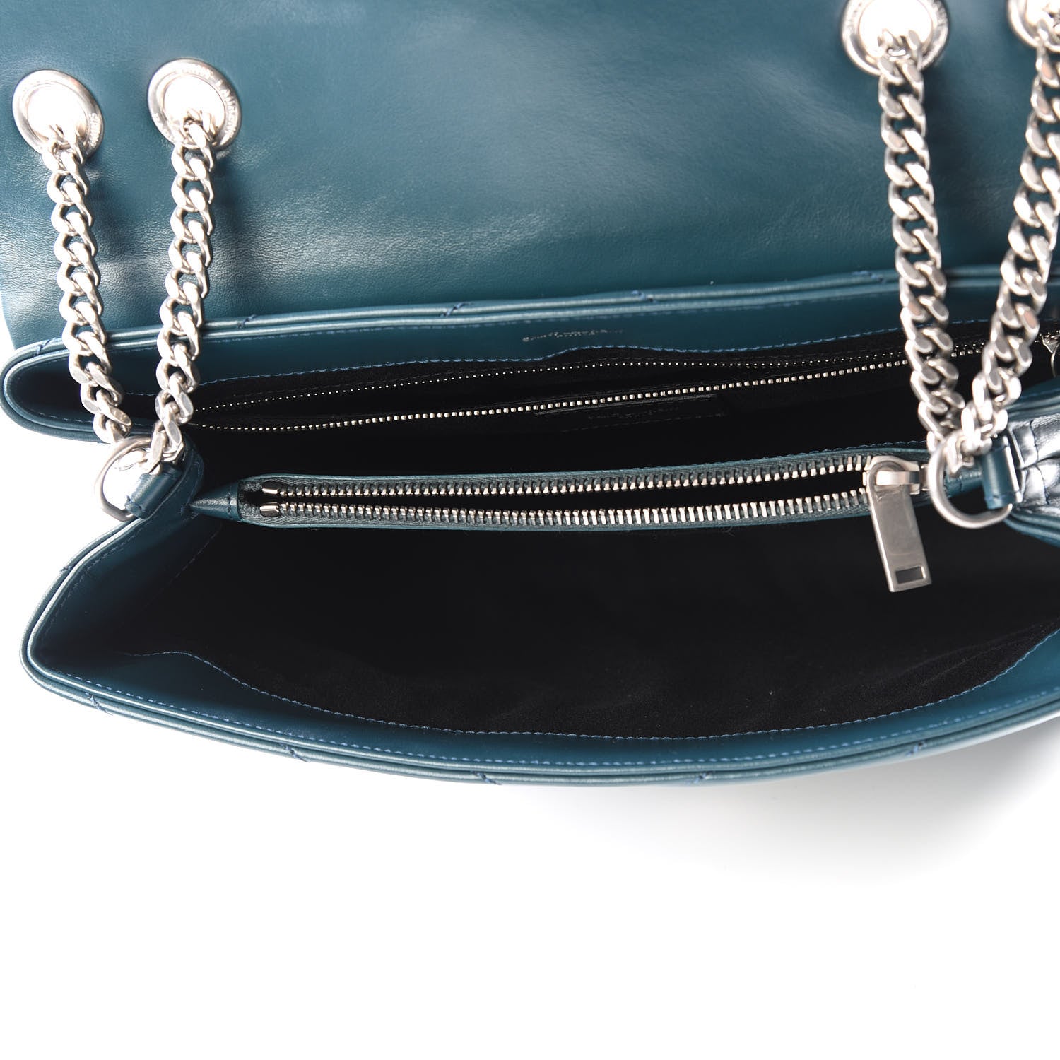 Saint Laurent Calfskin Y Quilted Monogram Medium Loulou Chain Satchel Dark Turquoise 4 of 11