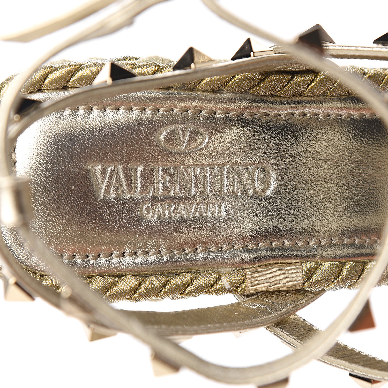 Valentino Garavani Metallic Nappa Rockstud Ankle Strap Torchon Espadrille Caged 25/95mm Wedge Sandals 39 Platino 7 of 8