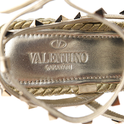 Valentino Garavani Metallic Nappa Rockstud Ankle Strap Torchon Espadrille Caged 25/95mm Wedge Sandals 39 Platino 7 of 8