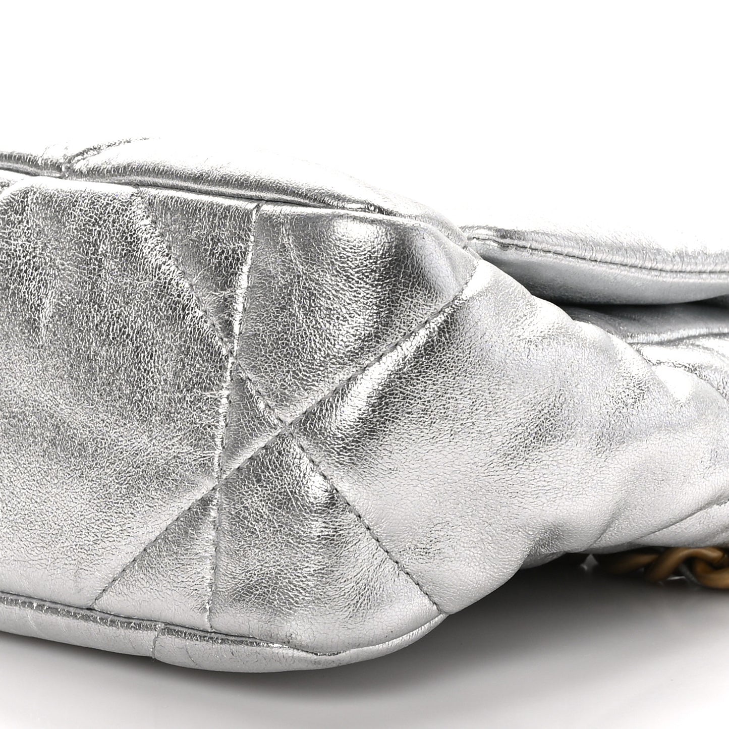 Metallic Goatskin Quilted Medium Chanel 19 Flap Silver