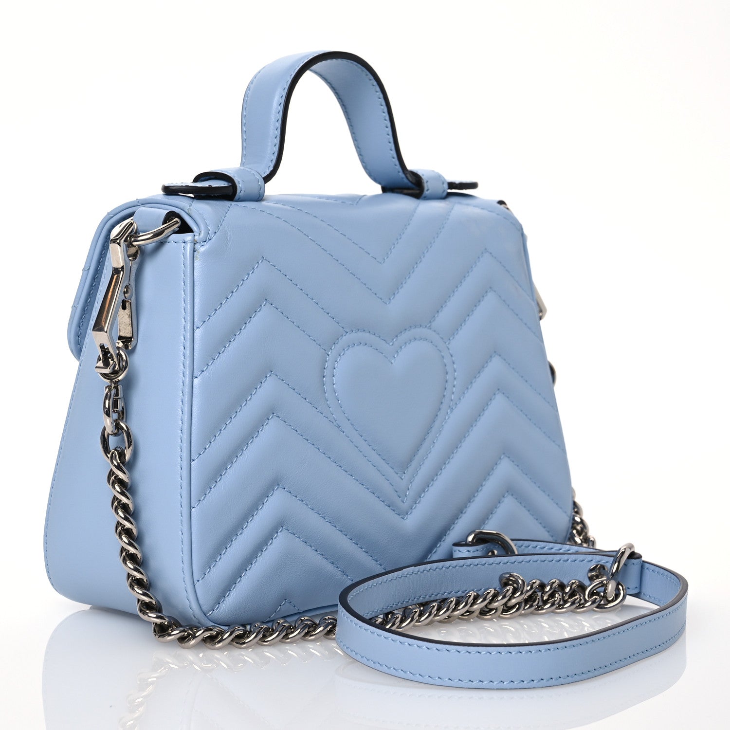 Gucci Calfskin Matelasse Mini GG Marmont Top Handle Shoulder Bag Porcelain Light Blue 3 of 16