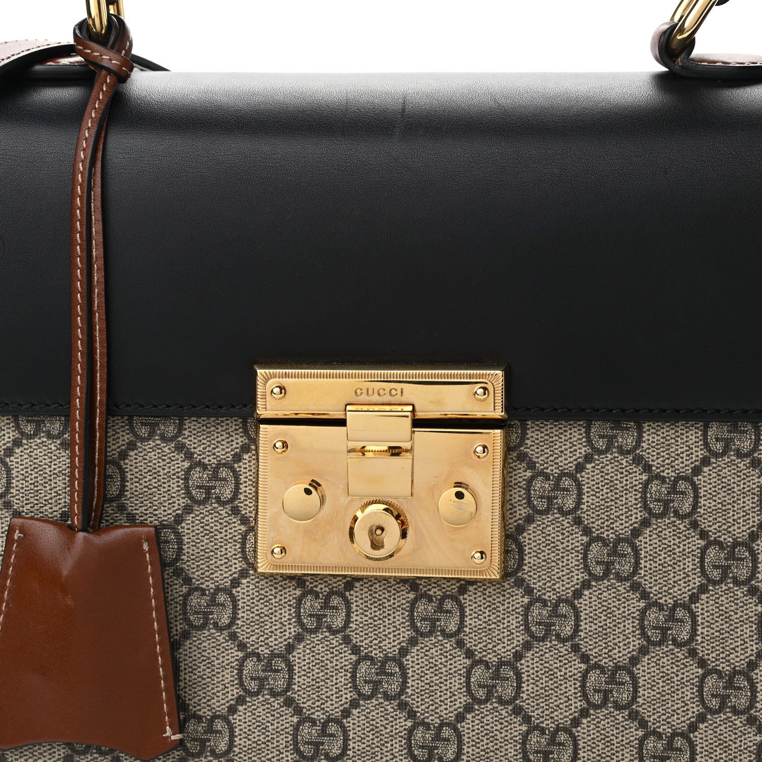 Gucci GG Supreme Monogram Calfskin Small Padlock Top Handle Bag Beige Black Cuir 8 of 11