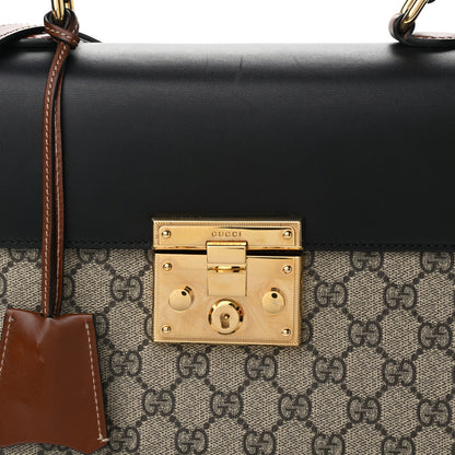 Gucci GG Supreme Monogram Calfskin Small Padlock Top Handle Bag Beige Black Cuir 8 of 11