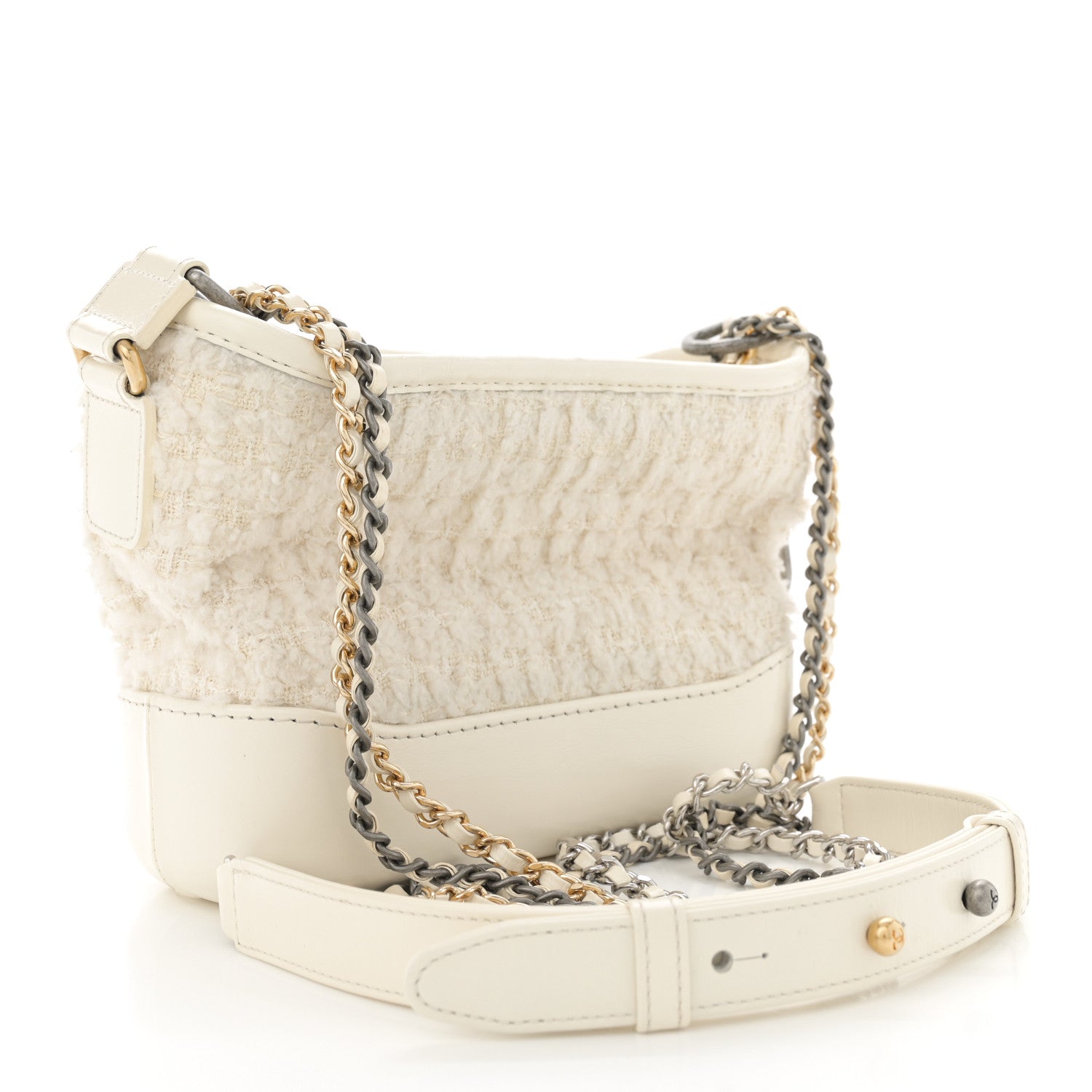 Chanel Tweed Calfskin Quilted Small Gabrielle Hobo Beige Ivory 3 of 11