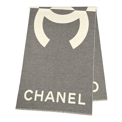 Chanel Cashmere CC Fringe Stole Grey White 3 of 5