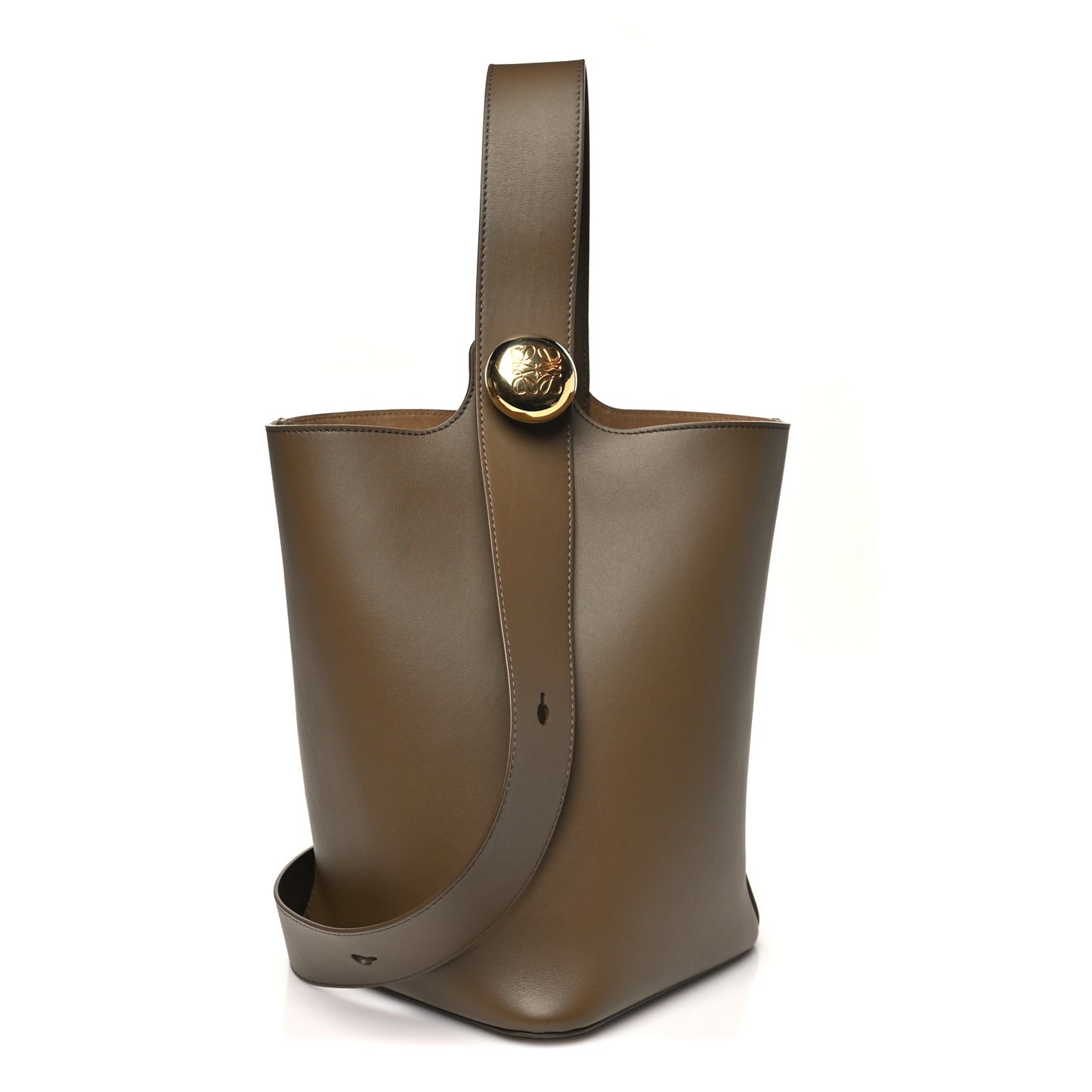 Smooth Calfskin Medium Pebble Bucket Bag Oak