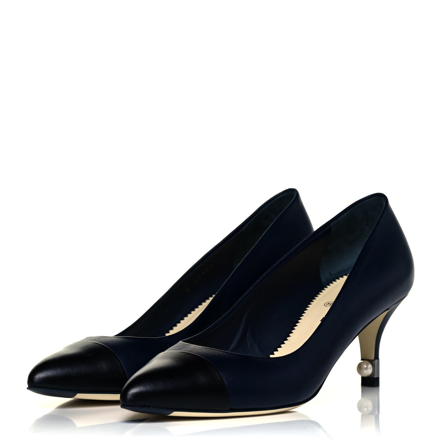 Lambskin Pearl Cap Toe Pumps 37 Navy Blue Black