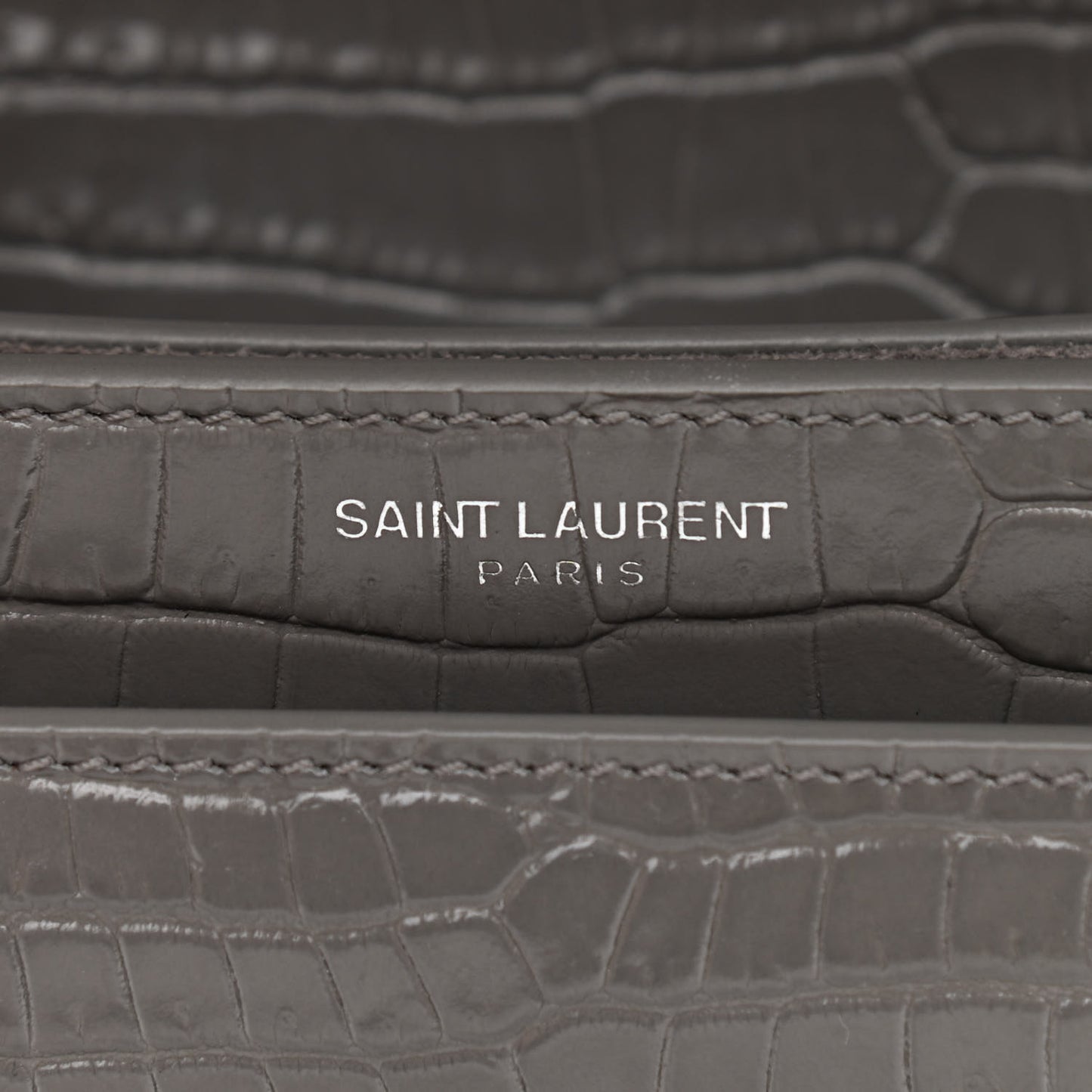 Calfskin Crocodile Embossed Medium Monogram Sunset Fog