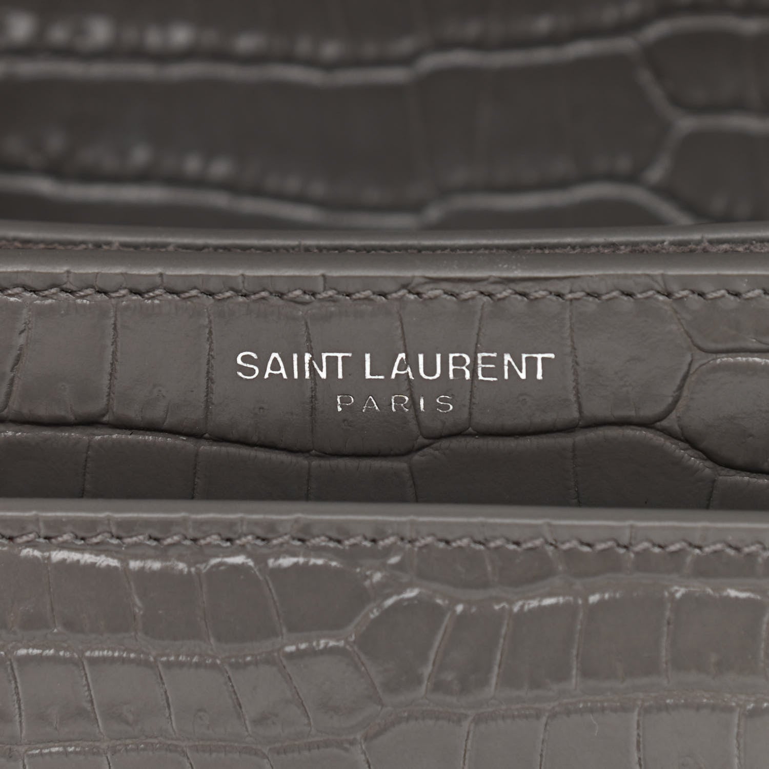 Saint Laurent Calfskin Crocodile Embossed Medium Monogram Sunset Fog 6 of 11
