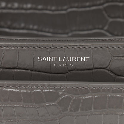 Saint Laurent Calfskin Crocodile Embossed Medium Monogram Sunset Fog 6 of 11