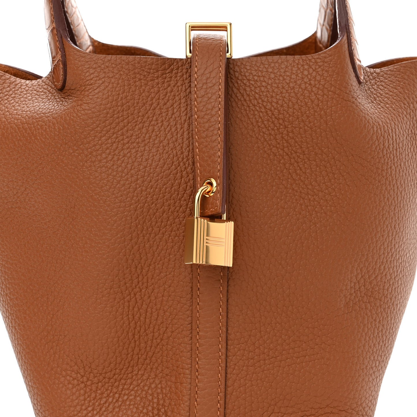 Taurillon Clemence Matte Alligator Picotin Lock Touch 18 PM Gold