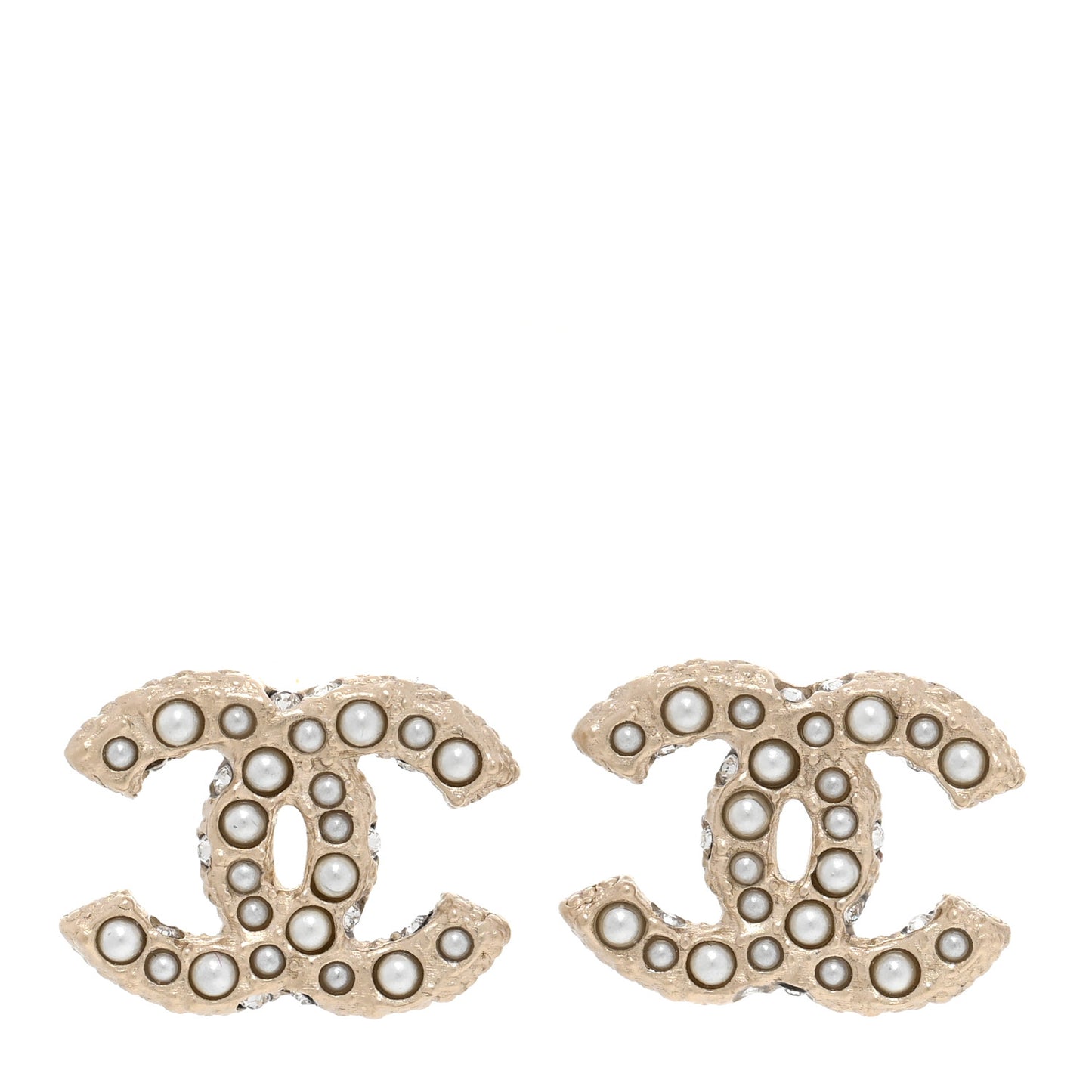 Metal Graduated Pearl Crystal CC Earrings Light Gold